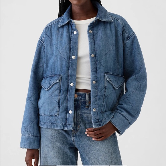 Women’s Quilted Denim Shirt Jacket Size M - Picture 4 of 7